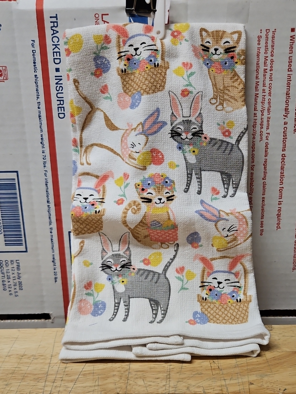 Floral Cats & Bunnies White Cotton Kitchen Towel